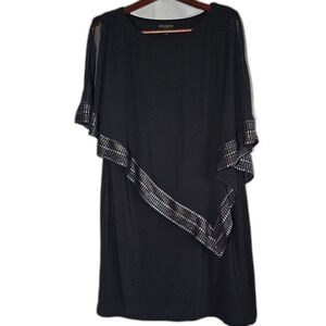 Ignite Evenings New York Black Dress w Built in Shawl sz 16